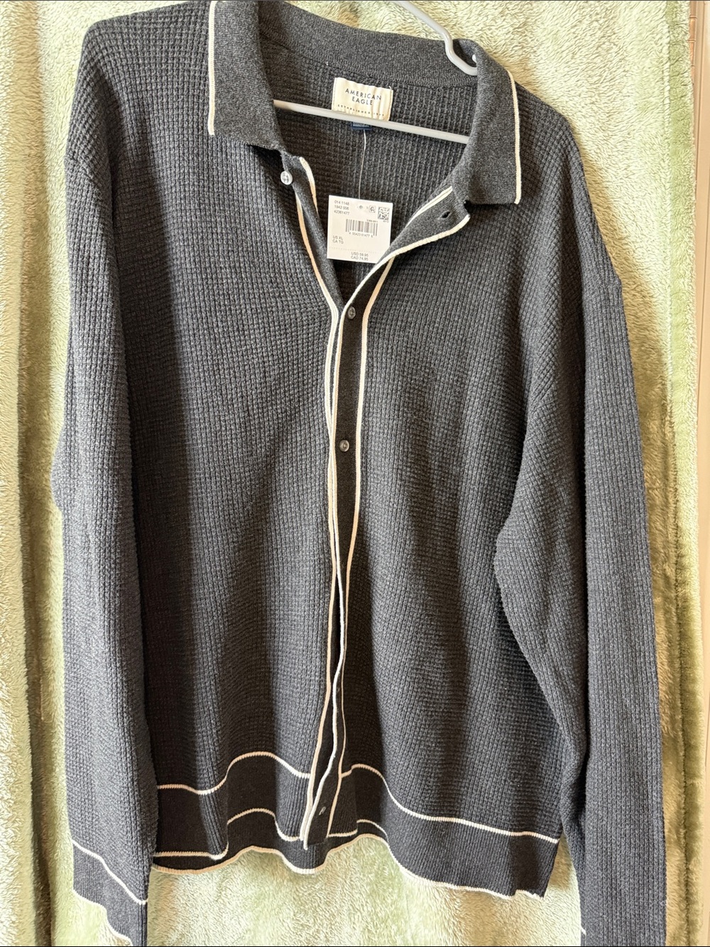 American Rag Charcoal Cardigan with Cream Piping